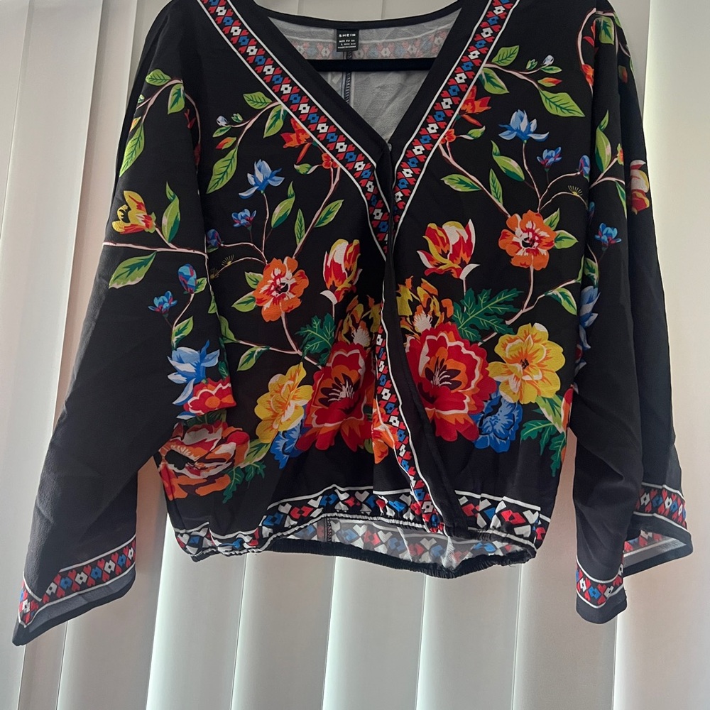Floral Black Top